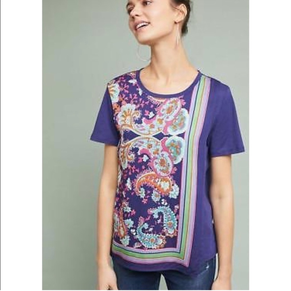 ANTHROPOLOGIE‎ Maeve Maddie Printed Top Tee Paisley Size Small
